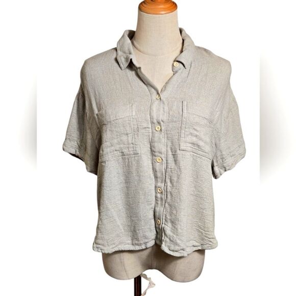 Madewell Light Sage Green Linen Blend Button-Up Short Sleeve Shirt - Picture 1 of 7